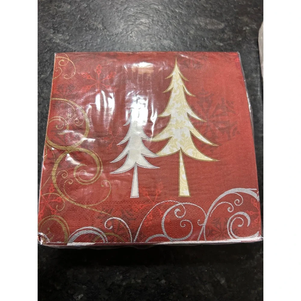 Christmas Reindeer and Trees Red Gold Silver Paper Napkins Sealed Pack